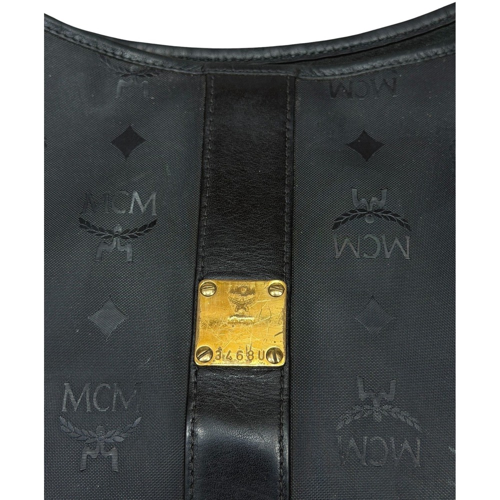 Vintage MCM Monogram Shoulder Bag Black Leather Hobo Style Logo - Picture 3 of 16